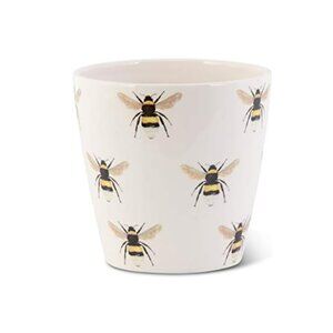 White Ceramic Pot With Bee Decals